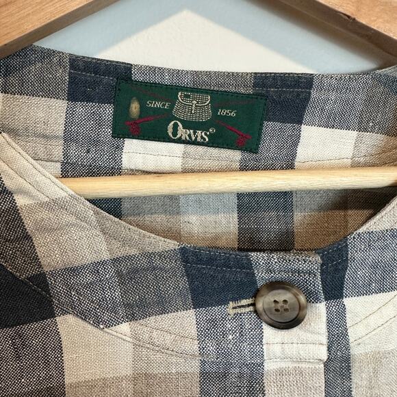 Orvis Linen Check Gingham Button Down Top Shirt Shacket Women's 18 XXL 2X 2XL - Picture 7 of 10